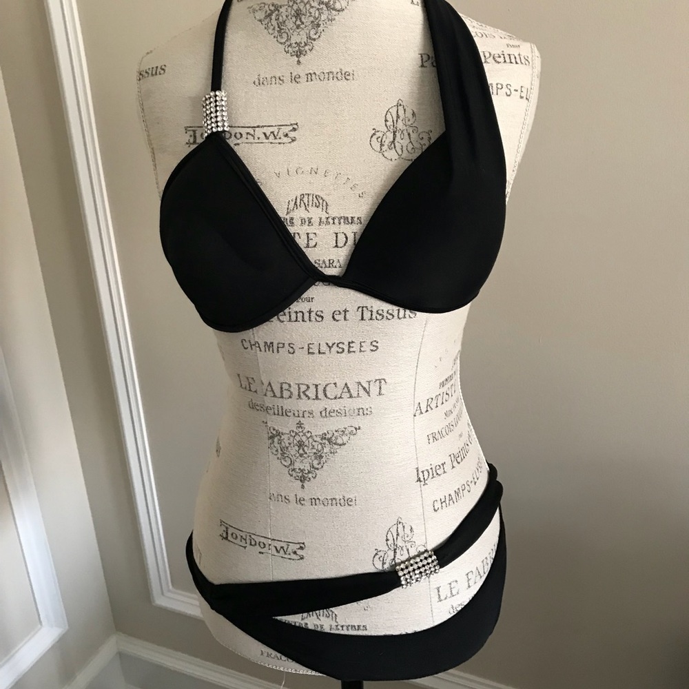 Beach Joy Black Asymmetric Swimsuit Bikini Sz M